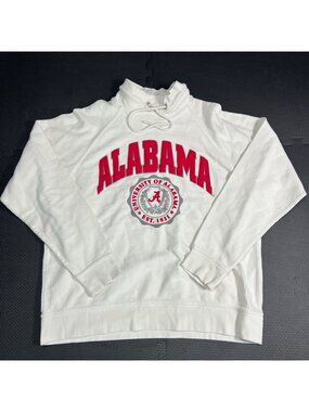 University Of Alabama White Ribbed Pullover Hoodie Medium 100% Cotton Three Squa